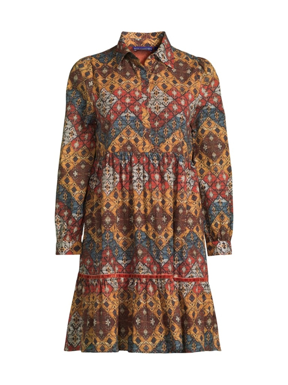 Ro’s Garden Romy Mini Shirt Dress Small Boho Tribal Print Long Sleeve Cotton